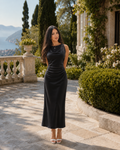 Alessia Noir Satin Midi Dress.