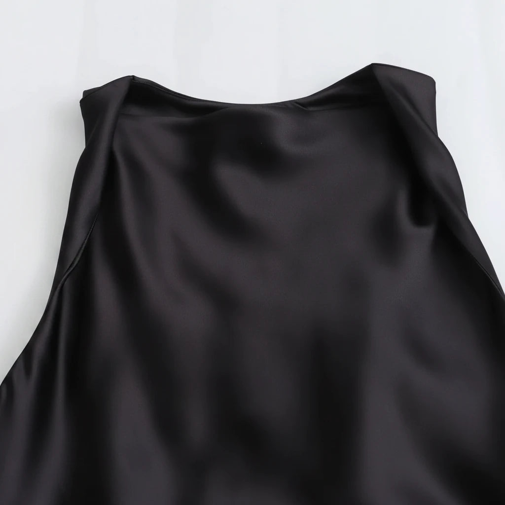 Alessia Noir Satin Midi Dress.