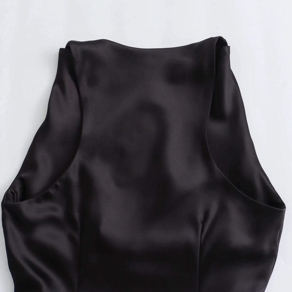 Alessia Noir Satin Midi Dress.