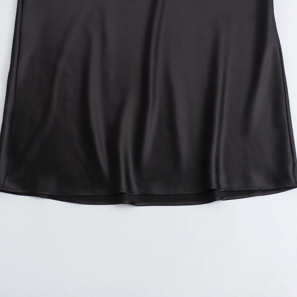 Alessia Noir Satin Midi Dress.